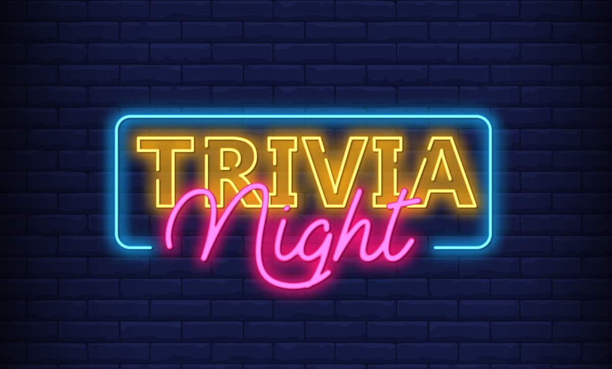 Black light images with letters "Trivia NIght"