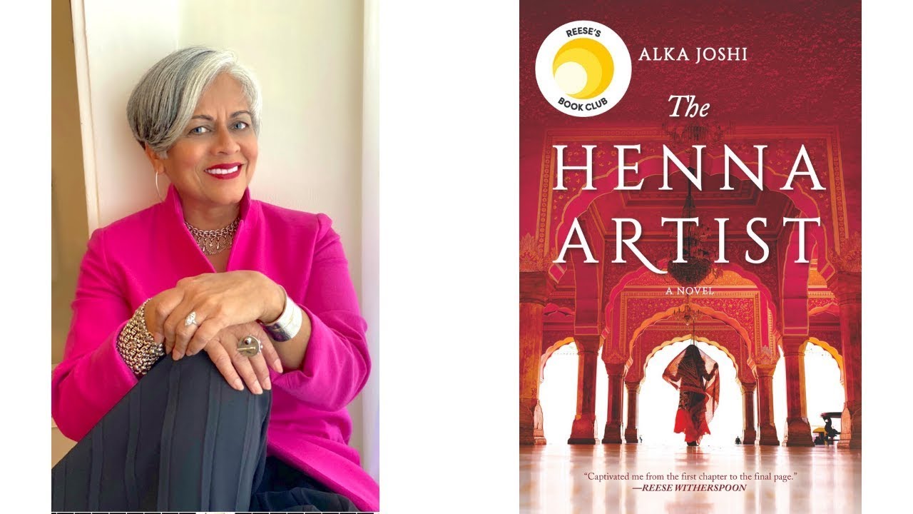 Image of Alka Joshia next to an image of her book "The Henna Artisti"