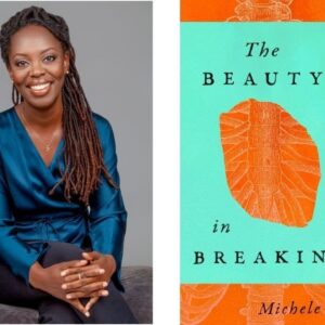 Headshot of Michele Harper next to an image of her book "The Beauty in Breaking"