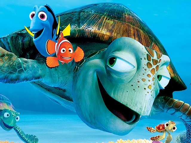 Image of Nemo, Dori, and a sea turtle.
