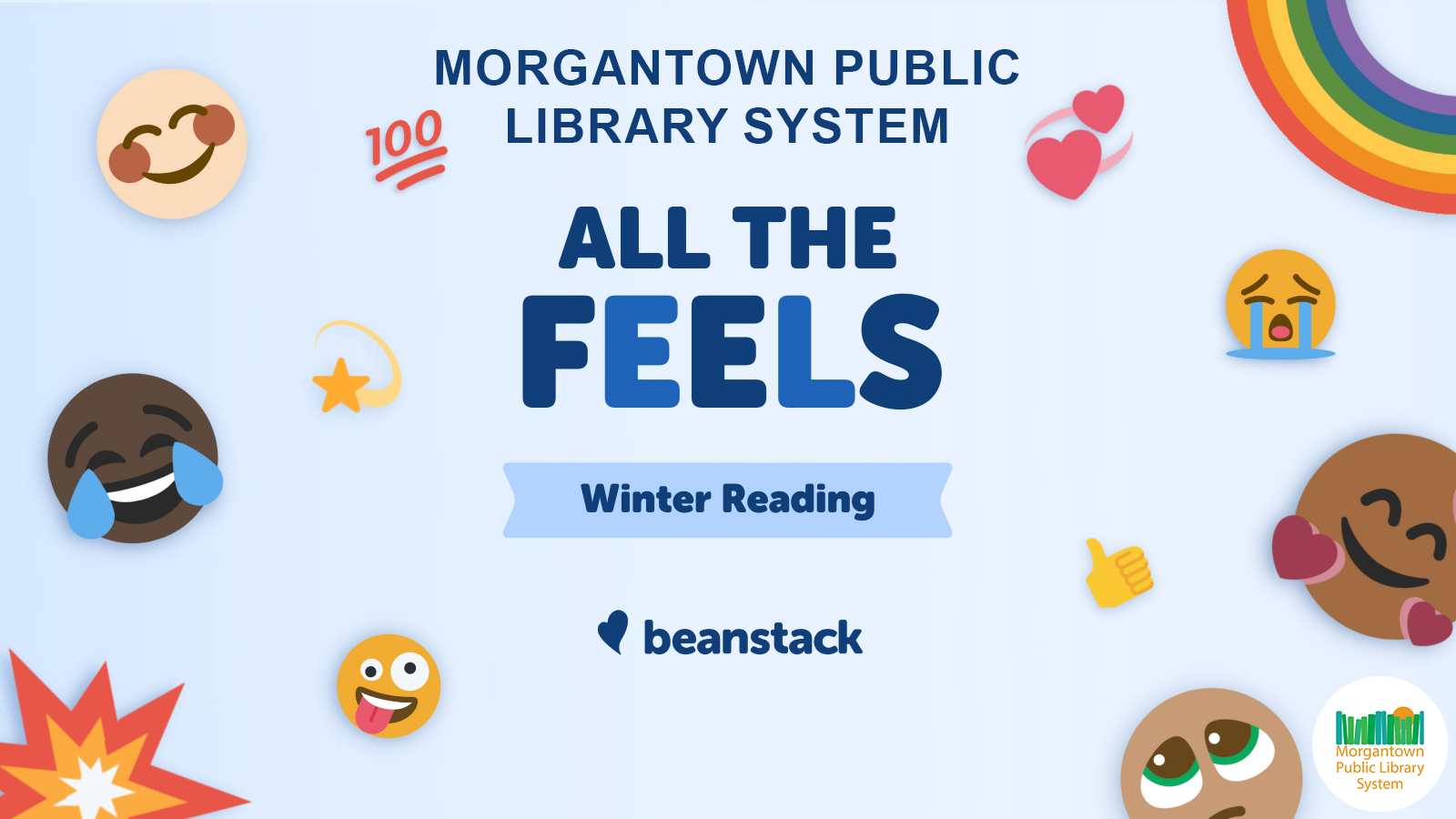 All the Feels Winter Reading flyer with emojis.