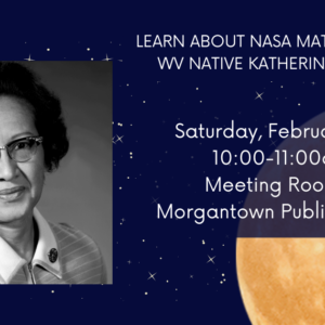 Katherine Johnson with moon graphic and event information.