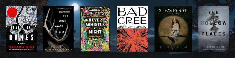 Covers of six folk horror books