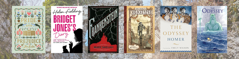 Covers of six novels that are classics, or classics with a twist