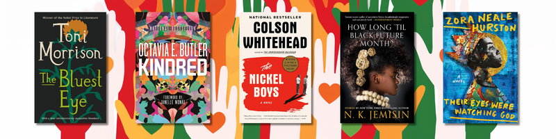 Covers of five fiction books by Black authors for Black History Month